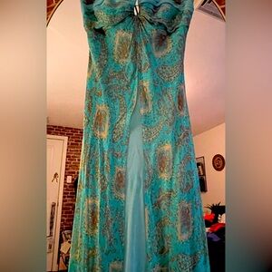 Vintage Turquoise Laundry by Shelli Segal Halter Gown - 8